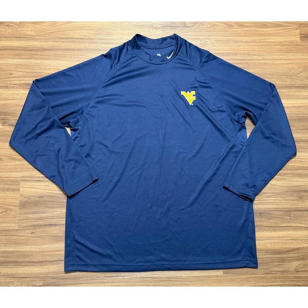 VTG Nike Team West Virginia Blue Long Sleeve Fit Dry Mock Neck Shirt Men Sz 2XL